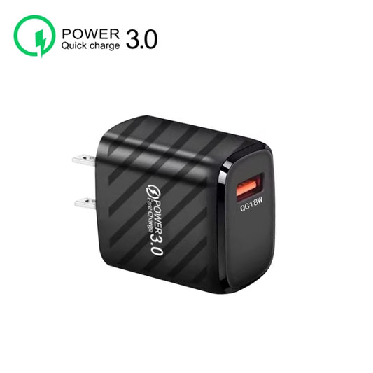 TE-005 QC3.0 18W USB Fast Charger with 1m 3A USB to 8 Pin Cable, US Plug(Black) by buy2fix