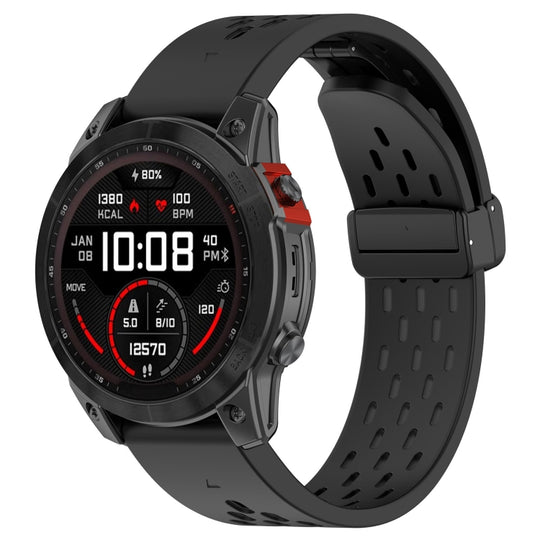 For Garmin Fenix 7X Quick Release Holes Magnetic Buckle Silicone Watch Band(Black)