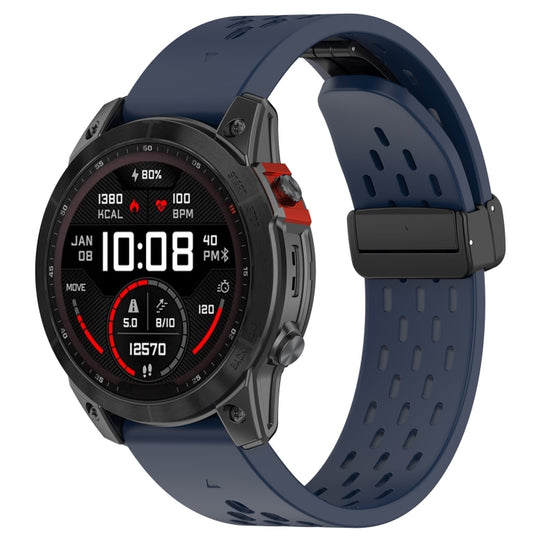 For Garmin Fenix 7X Quick Release Holes Magnetic Buckle Silicone Watch Band(Dark Blue)