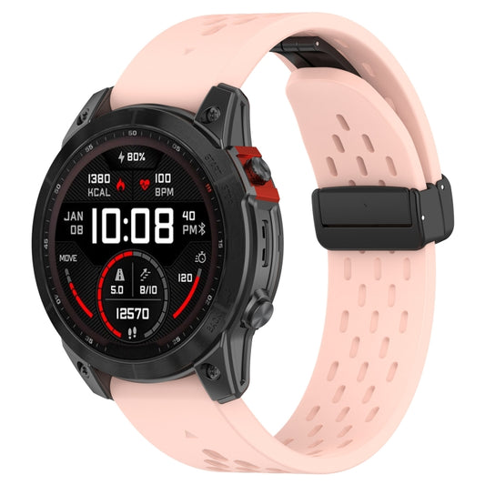 For Garmin Fenix 7X Quick Release Holes Magnetic Buckle Silicone Watch Band(Pink) - Watch Bands by buy2fix | Online Shopping UK | buy2fix