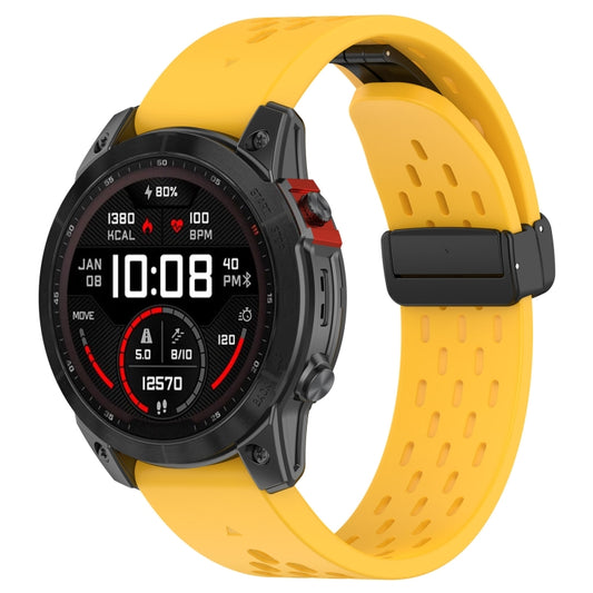 For Garmin Fenix 7X Quick Release Holes Magnetic Buckle Silicone Watch Band(Yellow) by buy2fix