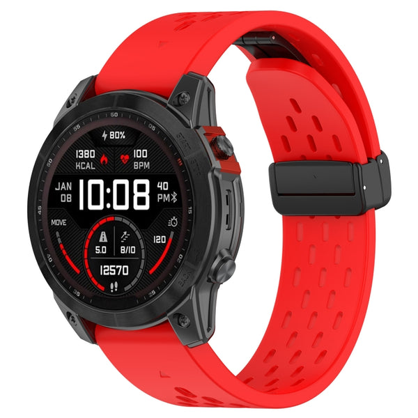 For Garmin Enduro 2 / Enduro Quick Release Holes Magnetic Buckle Silicone Watch Band(Red) by buy2fix