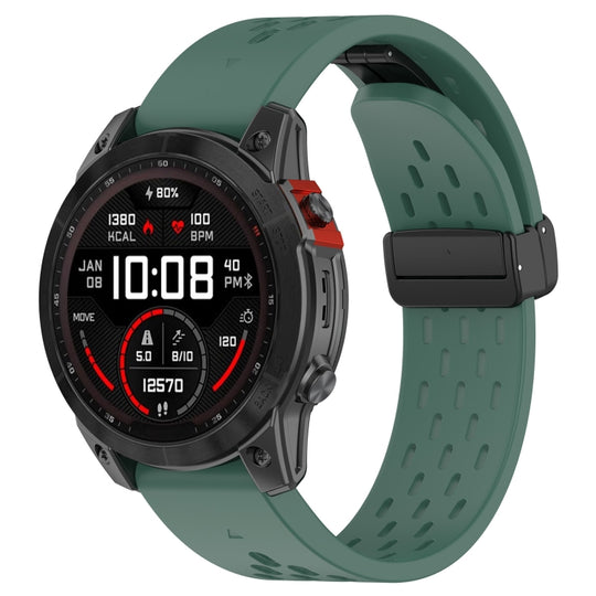 For Garmin Fenix 6X Sapphire GPS Quick Release Holes Magnetic Buckle Silicone Watch Band(Dark Green)