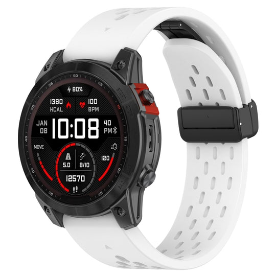 For Garmin Fenix 5x Sapphire Quick Release Holes Magnetic Buckle Silicone Watch Band(White)