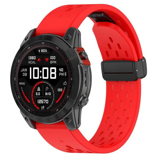 For Garmin Descent MK1 / MK2 / MK2i Quick Release Holes Magnetic Buckle Silicone Watch Band(Red) - Watch Bands by buy2fix | Online Shopping UK | buy2fix