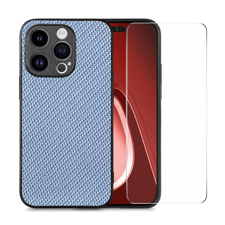 For iPhone 14 Pro Max ENKAY Fiber Leather Skin PC Phone Case with High Aluminum-silicon Glass Film(Blue) - iPhone 14 Pro Max Cases by ENKAY | Online Shopping UK | buy2fix