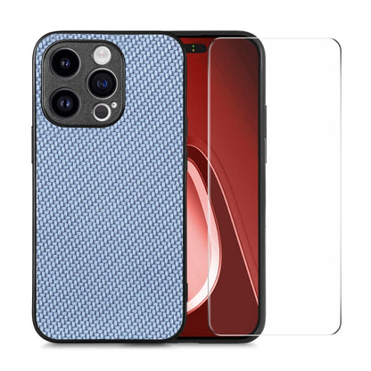 For iPhone 14 Pro Max ENKAY Fiber Leather Skin PC Phone Case with High Aluminum-silicon Glass Film(Blue) - iPhone 14 Pro Max Cases by ENKAY | Online Shopping UK | buy2fix