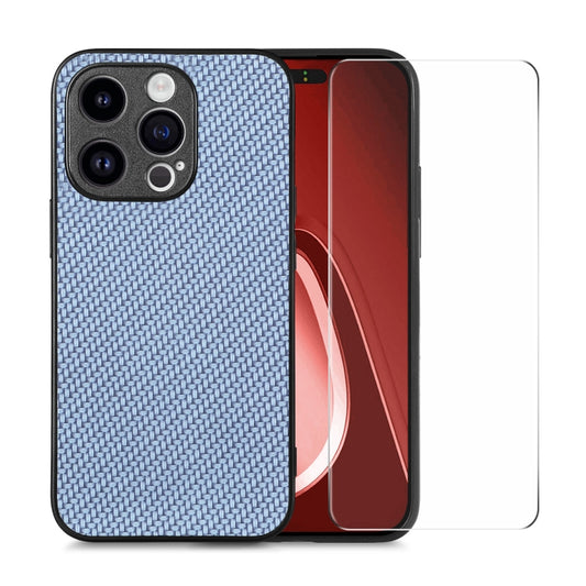 For iPhone 14 Pro Max ENKAY Fiber Leather Skin PC Phone Case with High Aluminum-silicon Glass Film(Blue) - iPhone 14 Pro Max Cases by ENKAY | Online Shopping UK | buy2fix