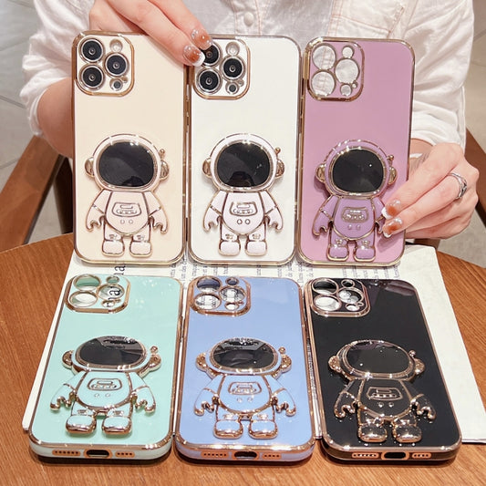 For iPhone 16 Plus Electroplating Astronaut Holder Phone Case(Purple) by buy2fix