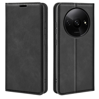 For Xiaomi Redmi A3 Retro-skin Magnetic Suction Leather Phone Case(Black) - Xiaomi Cases by buy2fix | Online Shopping UK | buy2fix