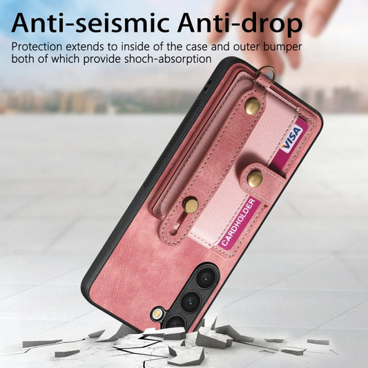 For Samsung Galaxy S23+ 5G Retro Cross Wristband Wallet Leather Back Phone Case(Pink) by buy2fix