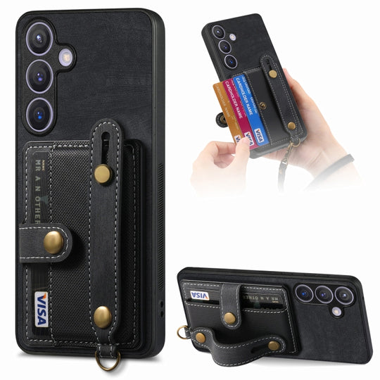 For Samsung Galaxy S24 5G Retro Cross Wristband Wallet Leather Back Phone Case(Black)