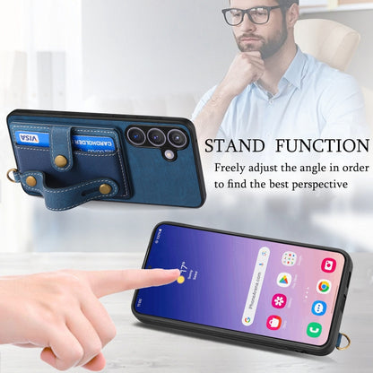For Samsung Galaxy S24+ 5G Retro Cross Wristband Wallet Leather Back Phone Case(Blue) - Galaxy S24+ 5G Cases by buy2fix | Online Shopping UK | buy2fix