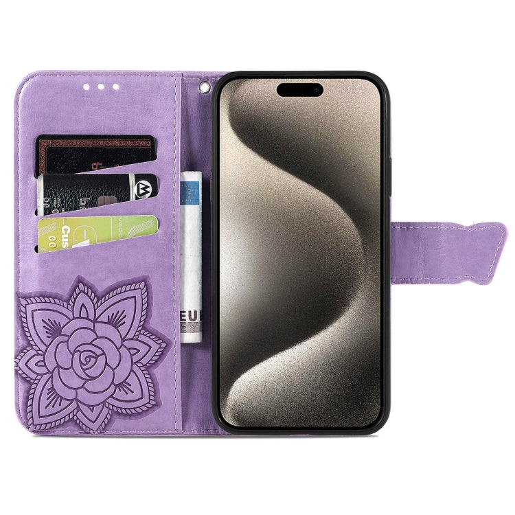 For iPhone 16 Pro Butterfly Love Flower Embossed Leather Phone Case(Lavender) - iPhone 16 Pro Cases by buy2fix | Online Shopping UK | buy2fix