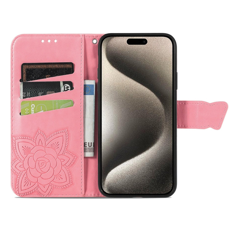 For iPhone 16 Plus Butterfly Love Flower Embossed Leather Phone Case(Pink) - iPhone 16 Plus Cases by buy2fix | Online Shopping UK | buy2fix