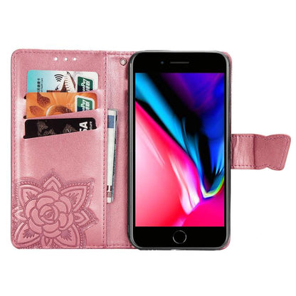 For iPhone 16e Butterfly Love Flower Embossed Leather Phone Case(Pink) - iPhone 16e Cases by buy2fix | Online Shopping UK | buy2fix