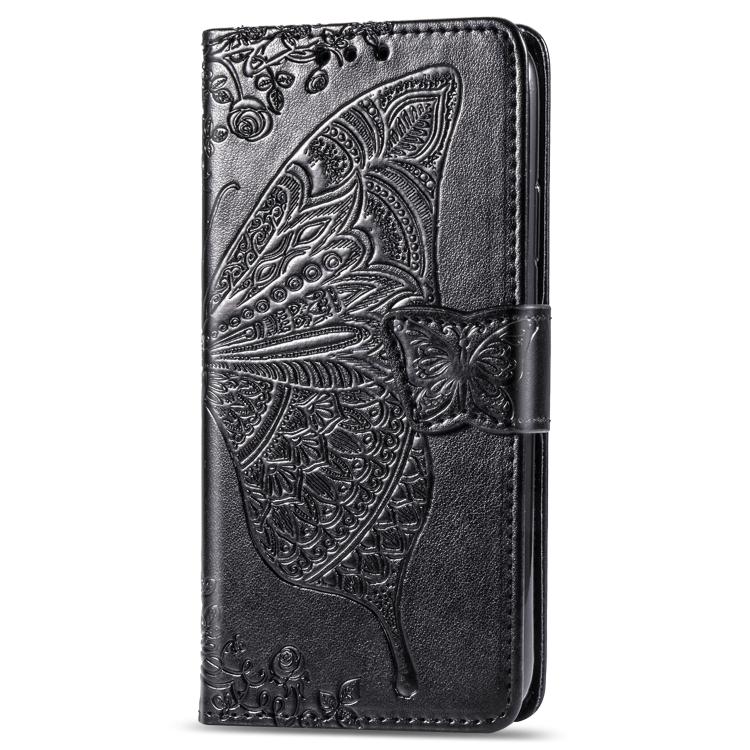 For iPhone 16e Butterfly Love Flower Embossed Leather Phone Case(Black) - iPhone 16e Cases by buy2fix | Online Shopping UK | buy2fix