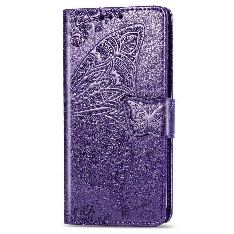 For iPhone 16e Butterfly Love Flower Embossed Leather Phone Case(Purple) - iPhone 16e Cases by buy2fix | Online Shopping UK | buy2fix