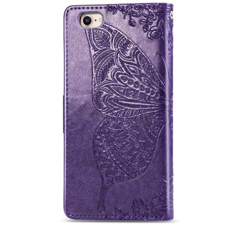 For iPhone 16e Butterfly Love Flower Embossed Leather Phone Case(Purple) - iPhone 16e Cases by buy2fix | Online Shopping UK | buy2fix