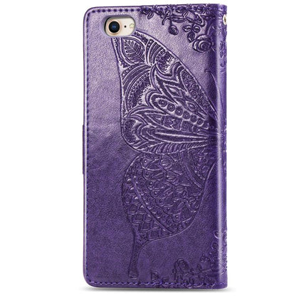 For iPhone 16e Butterfly Love Flower Embossed Leather Phone Case(Purple) - iPhone 16e Cases by buy2fix | Online Shopping UK | buy2fix