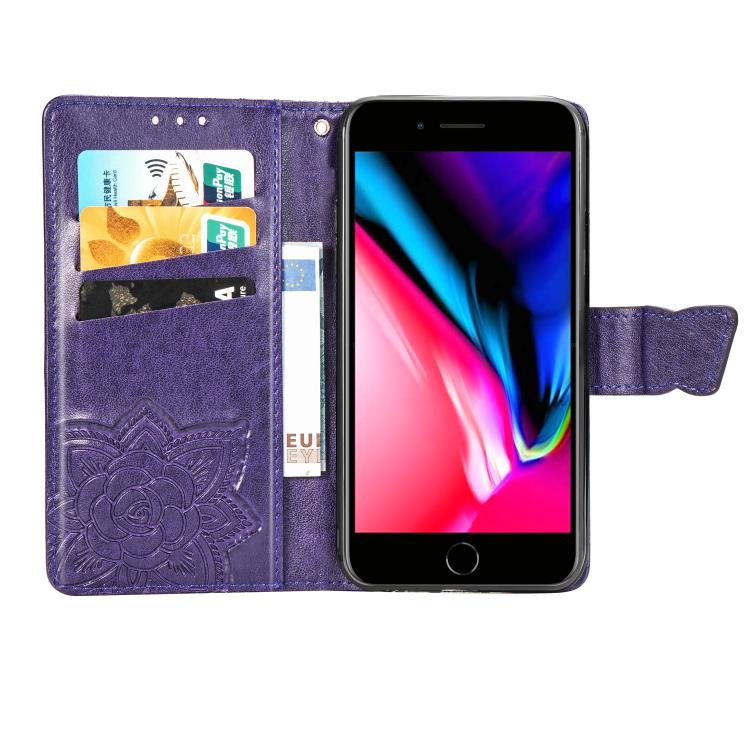 For iPhone 16e Butterfly Love Flower Embossed Leather Phone Case(Purple) - iPhone 16e Cases by buy2fix | Online Shopping UK | buy2fix