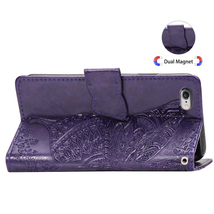 For iPhone 16e Butterfly Love Flower Embossed Leather Phone Case(Purple) - iPhone 16e Cases by buy2fix | Online Shopping UK | buy2fix