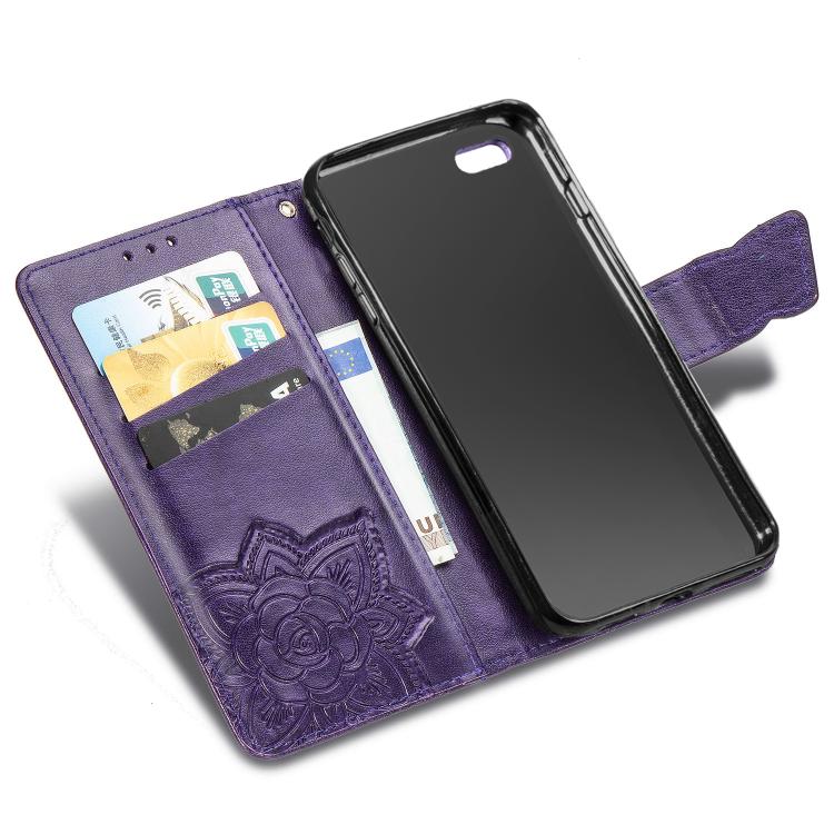 For iPhone 16e Butterfly Love Flower Embossed Leather Phone Case(Purple) - iPhone 16e Cases by buy2fix | Online Shopping UK | buy2fix