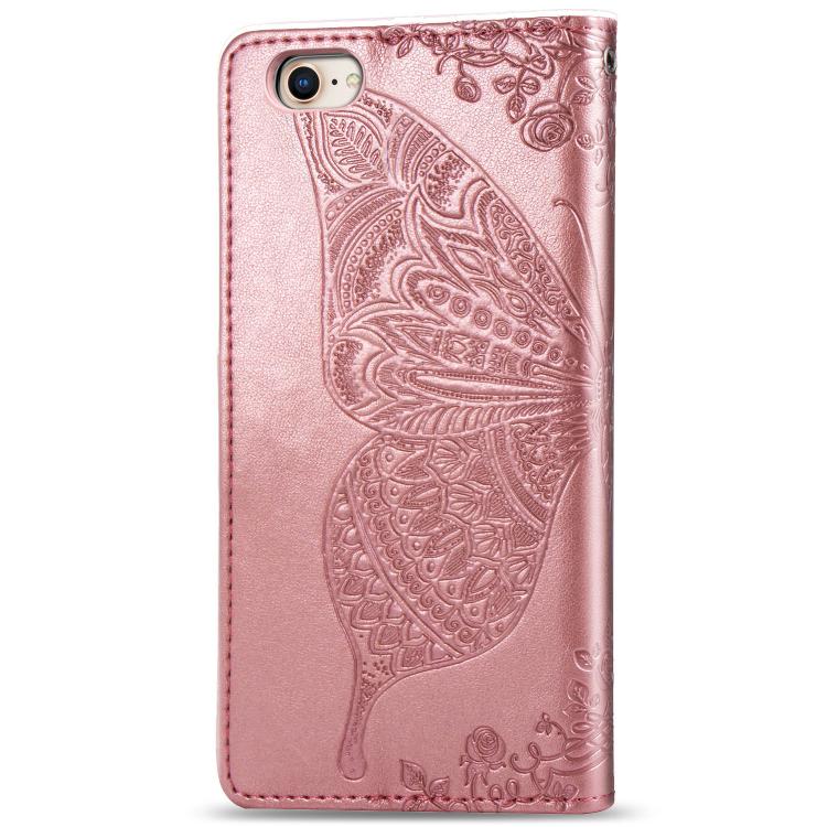 For iPhone 16e Butterfly Love Flower Embossed Leather Phone Case(Rose Gold) - iPhone 16e Cases by buy2fix | Online Shopping UK | buy2fix