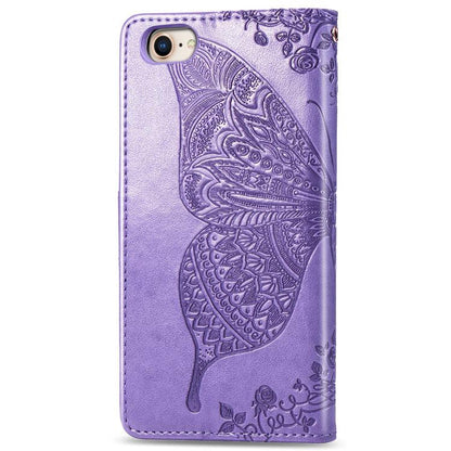 For iPhone 16e Butterfly Love Flower Embossed Leather Phone Case(Lavender) - iPhone 16e Cases by buy2fix | Online Shopping UK | buy2fix
