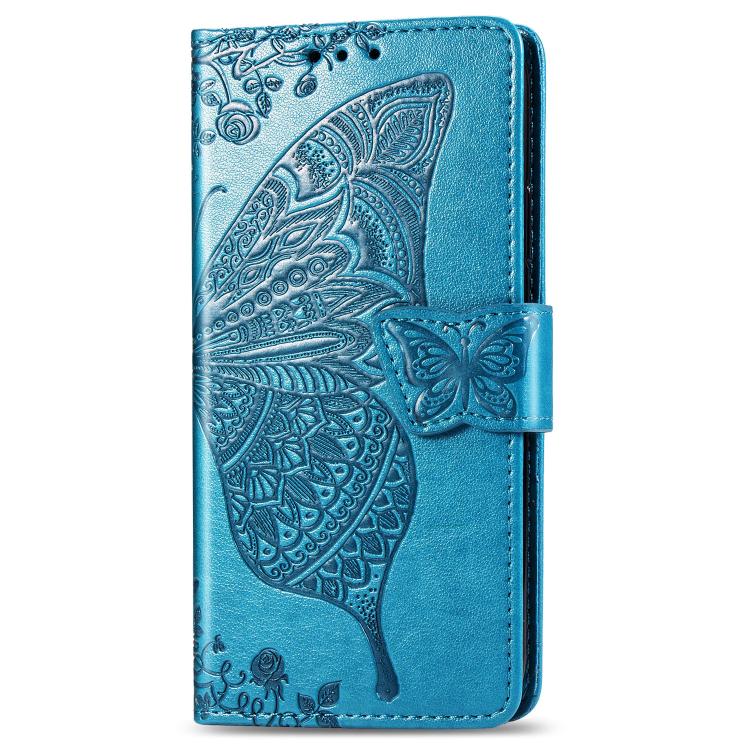 For iPhone 16e Butterfly Love Flower Embossed Leather Phone Case(Blue) - iPhone 16e Cases by buy2fix | Online Shopping UK | buy2fix