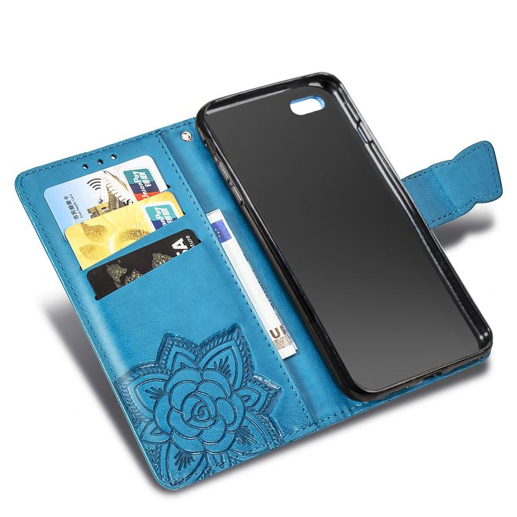 For iPhone 16e Butterfly Love Flower Embossed Leather Phone Case(Blue) - iPhone 16e Cases by buy2fix | Online Shopping UK | buy2fix