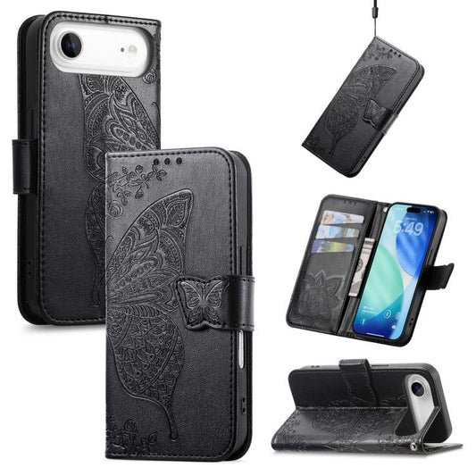 For iPhone Air Butterfly Love Flower Embossed Leather Phone Case(Black) - iPhone Air Cases by buy2fix | Online Shopping UK | buy2fix