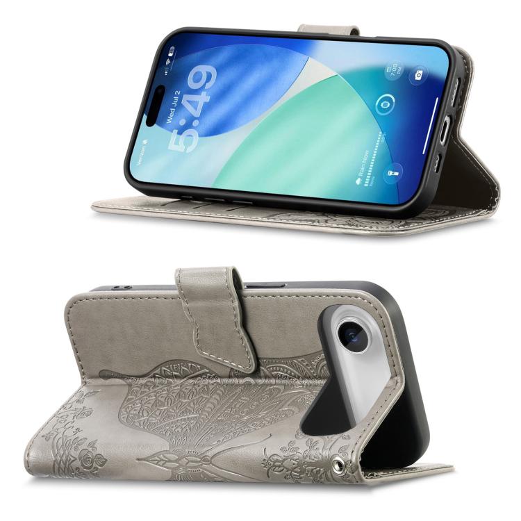 For iPhone Air Butterfly Love Flower Embossed Leather Phone Case(Gray) - iPhone Air Cases by buy2fix | Online Shopping UK | buy2fix