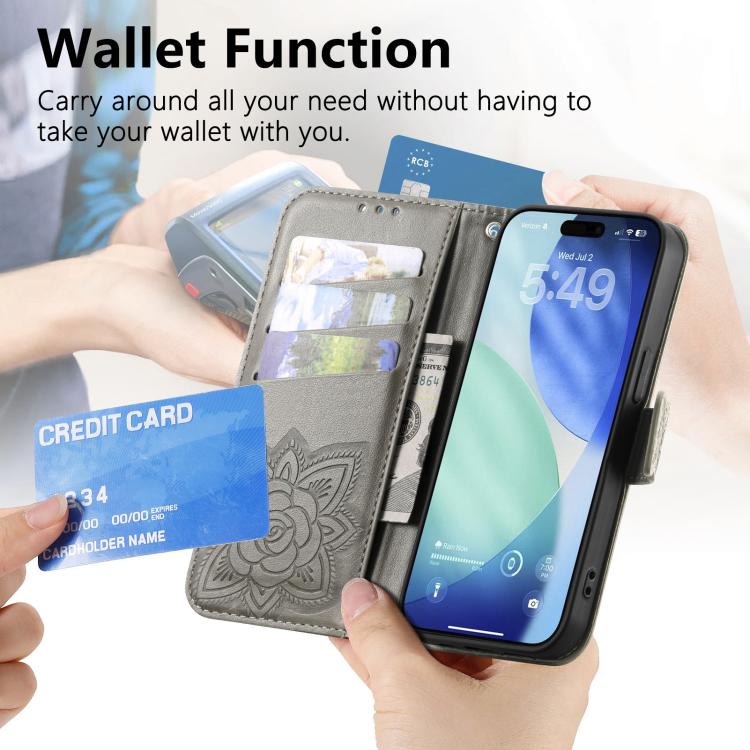 For iPhone Air Butterfly Love Flower Embossed Leather Phone Case(Gray) - iPhone Air Cases by buy2fix | Online Shopping UK | buy2fix