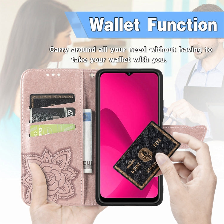 For iPhone 16e Butterfly Love Flower Embossed Leather Phone Case(Rose Gold) - iPhone 16e Cases by buy2fix | Online Shopping UK | buy2fix