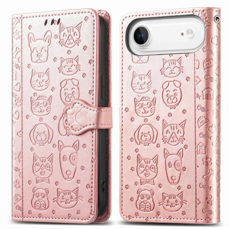 For iPhone Air Cat and Dog Embossed Leather Phone Case(Rose Gold) - iPhone Air Cases by buy2fix | Online Shopping UK | buy2fix