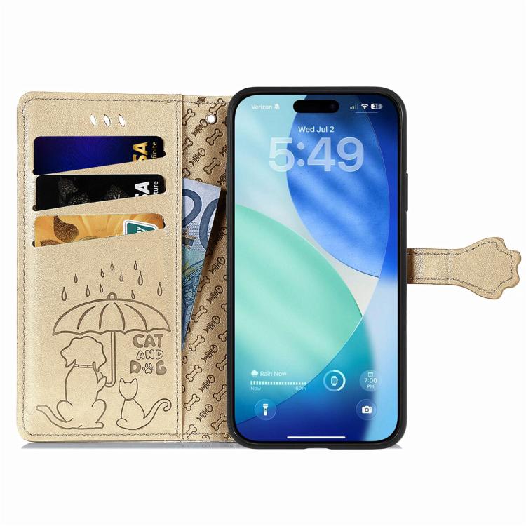 For iPhone Air Cat and Dog Embossed Leather Phone Case(Gold) - iPhone Air Cases by buy2fix | Online Shopping UK | buy2fix