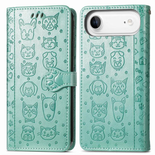 For iPhone Air Cat and Dog Embossed Leather Phone Case(Green) - iPhone Air Cases by buy2fix | Online Shopping UK | buy2fix