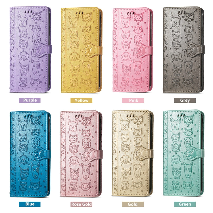 For iPhone 16e Cat and Dog Embossed Leather Phone Case(Gray) - iPhone 16e Cases by buy2fix | Online Shopping UK | buy2fix