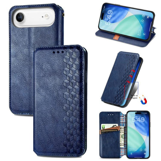 For iPhone Air Cubic Grid Pressed Magnetic Leather Phone Case(Blue) - iPhone Air Cases by buy2fix | Online Shopping UK | buy2fix