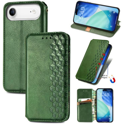 For iPhone Air Cubic Grid Pressed Magnetic Leather Phone Case(Green) - iPhone Air Cases by buy2fix | Online Shopping UK | buy2fix