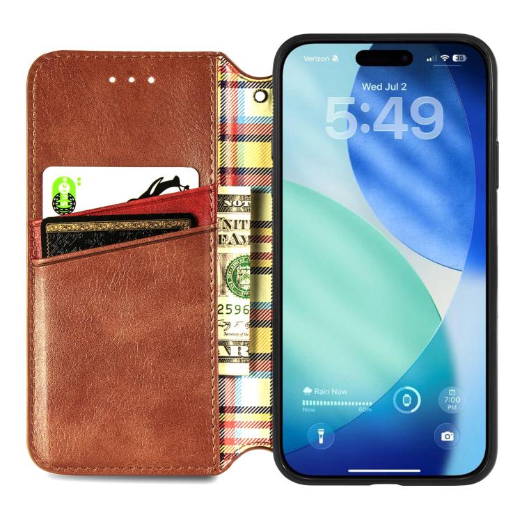 For iPhone Air Cubic Grid Pressed Magnetic Leather Phone Case(Brown) - iPhone Air Cases by buy2fix | Online Shopping UK | buy2fix