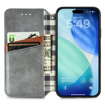 For iPhone Air Cubic Grid Pressed Magnetic Leather Phone Case(Gray) - iPhone Air Cases by buy2fix | Online Shopping UK | buy2fix