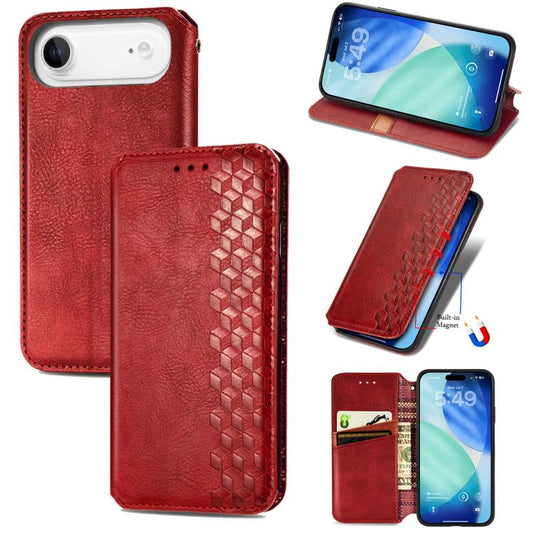 For iPhone Air Cubic Grid Pressed Magnetic Leather Phone Case(Red) - iPhone Air Cases by buy2fix | Online Shopping UK | buy2fix