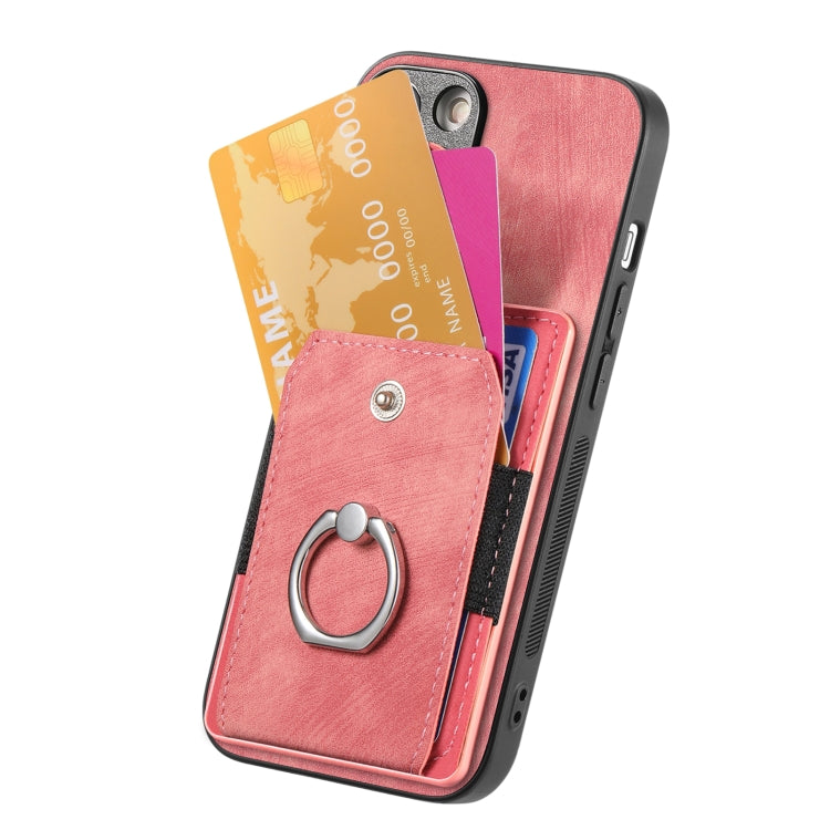 For iPhone 16 Retro Skin-feel Ring Card Wallet Phone Case(Pink) by buy2fix