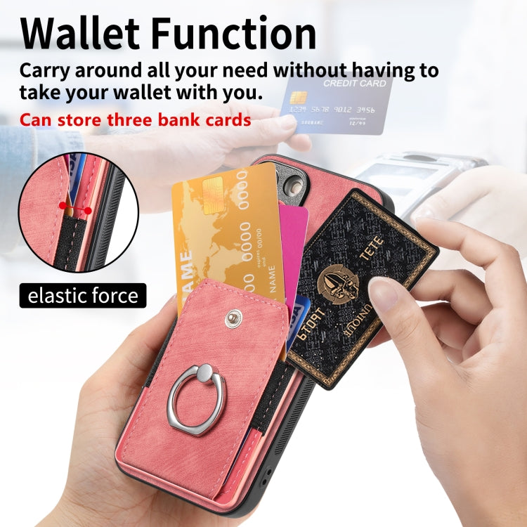 For iPhone 16 Retro Skin-feel Ring Card Wallet Phone Case(Pink) by buy2fix