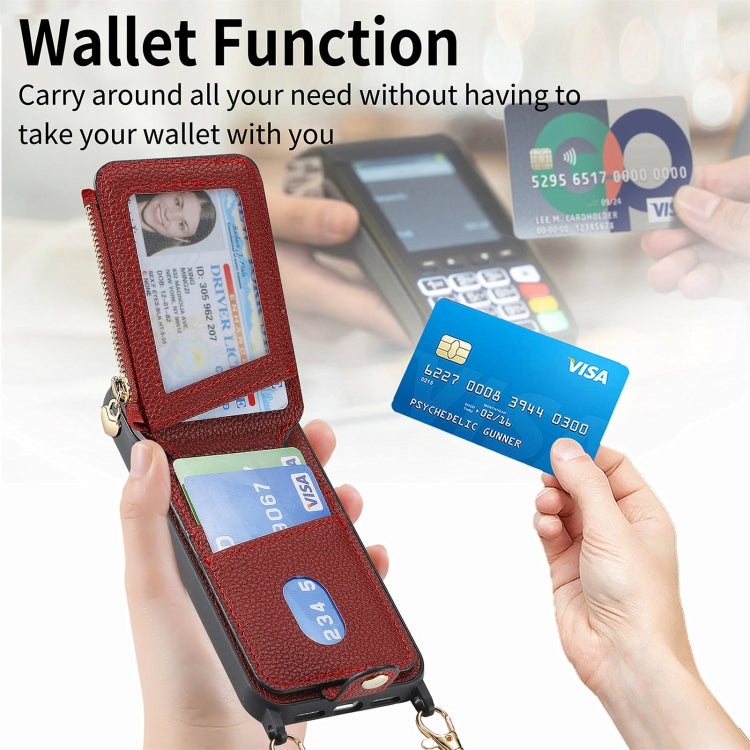 For iPhone 15 Pro Crossbody Love Zipper Leather Back Phone Case(Red) - iPhone 15 Pro Cases by buy2fix | Online Shopping UK | buy2fix