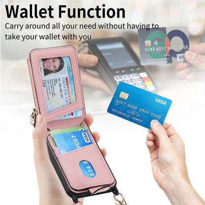 For iPhone 15 Crossbody Love Zipper Leather Back Phone Case(Pink) - iPhone 15 Cases by buy2fix | Online Shopping UK | buy2fix