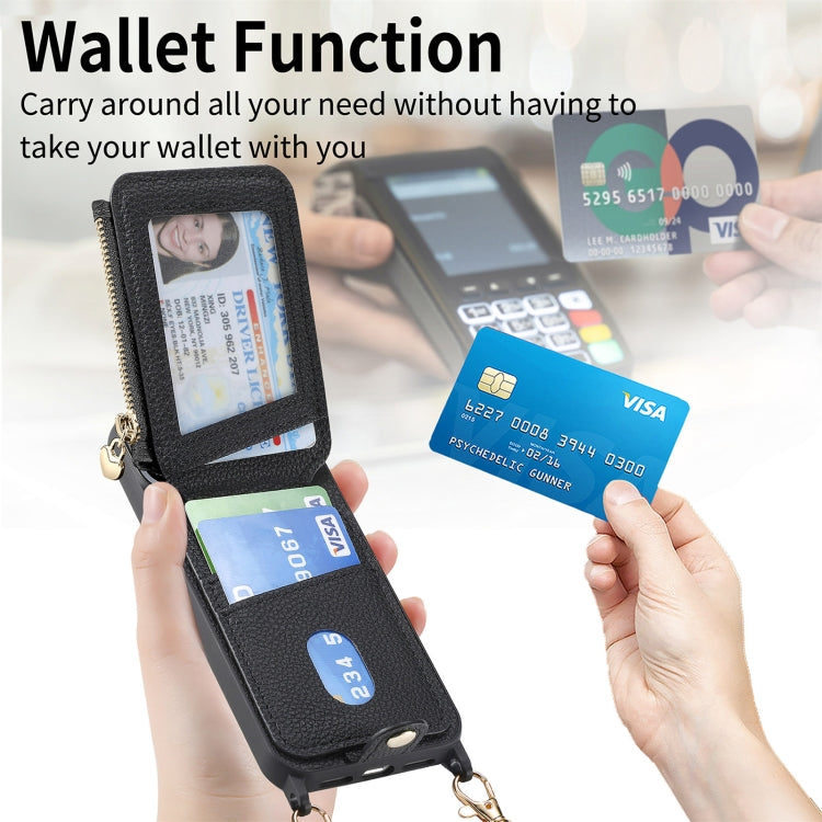 For iPhone 15 Crossbody Love Zipper Leather Back Phone Case(Black) - iPhone 15 Cases by buy2fix | Online Shopping UK | buy2fix