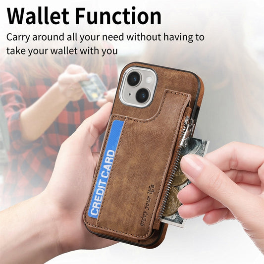 For iPhone 15 Pro Magsafe Zipper RFID Wallet All-inclusive Shockrpoof Phone Case(Brown) by buy2fix